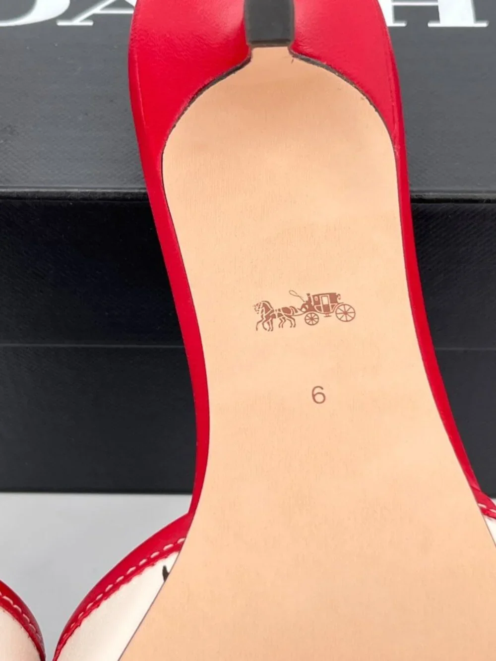 COACH Margot Sandal Red Cherry Print Leather Buckle Strap Kitten Size 6 - Picture 15 of 16